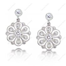 Diamond Flower Cluster Drop Earrings in 18K White Gold Diamond Flower Cluster Drop Earrings in 18K White Gold