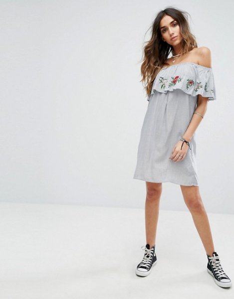 Pimkie Embroidered Bardot Jersey Dress 4